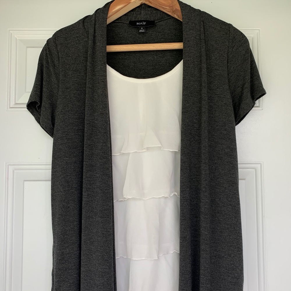 NAIF Ruffle Short Sleeve Top W/Cardigan-size Small